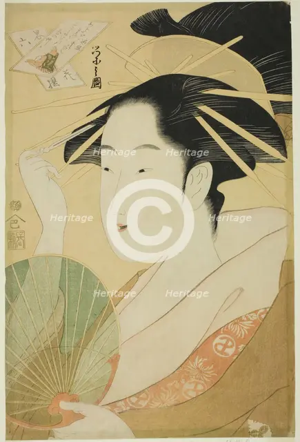 A Selection of Six Flowers - A Parody Rokkasen (Yatsushi rokkasen): Bishop Henjo, c. 1798. Creator: Hosoda Eishi.