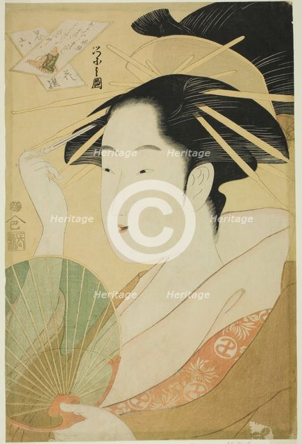 A Selection of Six Flowers - A Parody Rokkasen (Yatsushi rokkasen): Bishop Henjo, c. 1798. Creator: Hosoda Eishi.