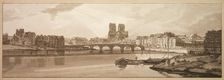 A Selection of Twenty of the Most Picturesque Views in Paris: View of Pont de la Tournelle..., 1802. Creator: Thomas Girtin (British, 1775-1802); Frederick Christian Lewis (British, 1779-1856)