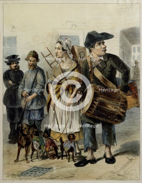 A servant take the dogs out, 1843. Artist: Zhukovsky, Rudolf Kasimirovich (1814-1886)