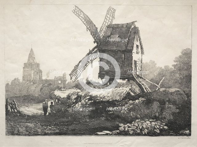 A Series of Ancient Buildings and Rural Cottages in the North of England: At Crowland, Windmill, 182 Creator: Samuel Prout (British, 1783-1852).
