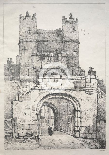 A Series of Ancient Buildings and Rural Cottages in the North of England: At York, Medieval Gate, 18 Creator: Samuel Prout (British, 1783-1852).