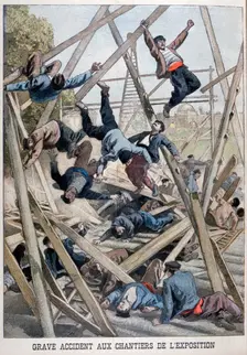 A serious accident on the building site for the Exposition Universelle, Paris, 1900, (1899). Artist: Oswaldo Tofani