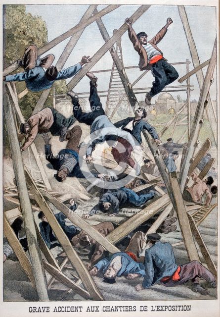 A serious accident on the building site for the Exposition Universelle, Paris, 1900, (1899). Artist: Oswaldo Tofani