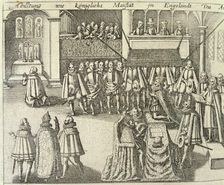 A session of the British Parliament in 1623, engraving