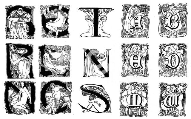 A set of decorative initial letters, 1898. Artist: Unknown