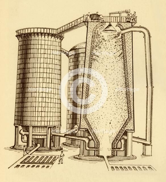'A Set of Modern Blast Furnaces Shown in Section', c1930. Creator: Unknown.