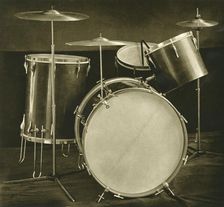 A set of percussion instruments (drums and cymbals) of Czechslovak manufacture 1948