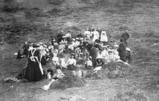 A sewing class from Peniel Chapel, Aberaeron on the top of Trichrug in 1907. Creator: Unknown