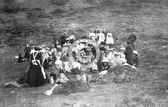 A sewing class from Peniel Chapel, Aberaeron on the top of Trichrug in 1907.  Creator: Unknown.