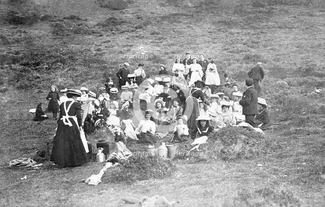 A sewing class from Peniel Chapel, Aberaeron on the top of Trichrug in 1907.  Creator: Unknown.