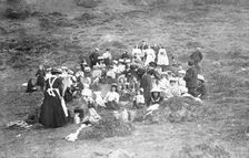 A sewing class from Peniel Chapel, Aberaeron on the top of Trichrug in 1907. Creator: Unknown
