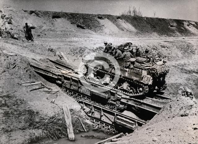 A Sexton SP gun crossing the Senio River, Italy, April 1945. Artist: Unknown