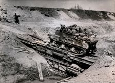 A Sexton SP gun crossing the Senio River, Italy, April 1945. Creator: Unknown
