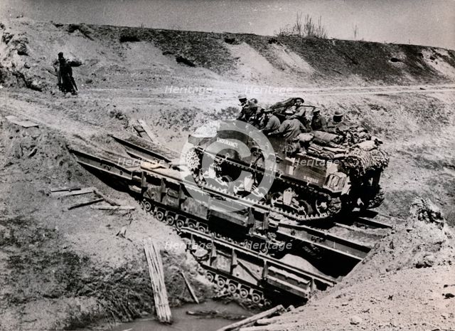 A Sexton SP gun crossing the Senio River, Italy, April 1945. Creator: Unknown.