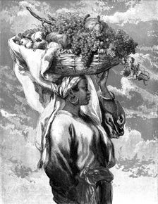 "A Sketch in the Fruit Market at Rio Janeiro" - by J. Gilbert, 1856. Creator: Unknown