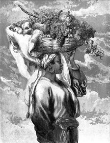 "A Sketch in the Fruit Market at Rio Janeiro" - by J. Gilbert, 1856. Creator: Unknown