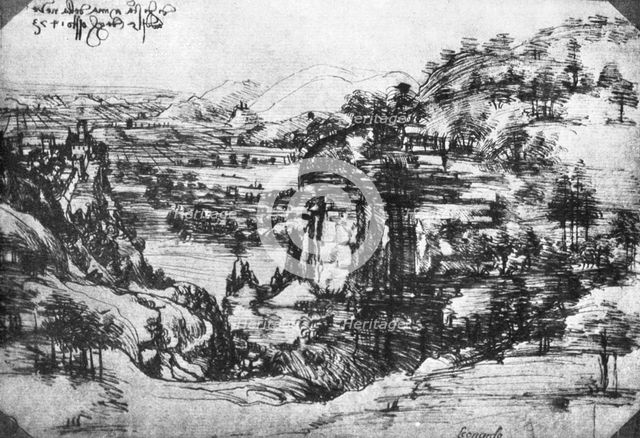 A sketch of a countryside view, 15th century (1930).Artist: Leonardo da Vinci