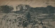 A sketch of a shepherd and his flock 19th century. Artist: Anton Mauve