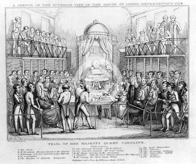 A Sketch of the Interior View of the House of Lords, representing the Trial of Her Majesty Queen Car