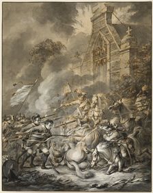A Skirmish Between the Cavalry Officers and Footsoldiers with Bayonets, 1781. Creator: Dirk Langendijk