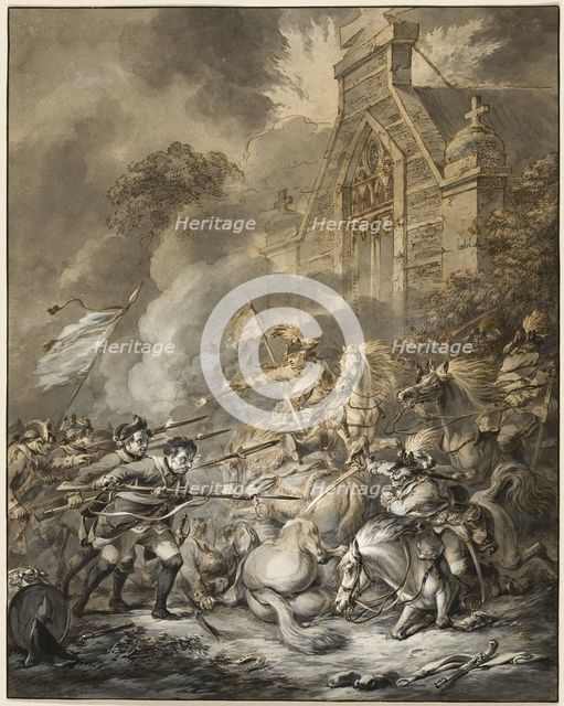 A Skirmish Between the Cavalry Officers and Footsoldiers with Bayonets, 1781. Creator: Dirk Langendijk.