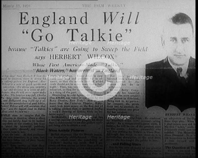 A Shot of the Film Weekly. Headline Reads: 'England Will "Go Talkie" Because "Talkies" Are..., 1929. Creator: British Pathe Ltd.