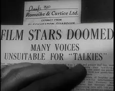A Shot of the Film Weekly. Headline Reads: Film Stars Doomed. Many Voices Unsuitable for..., 1929. Creator: British Pathe Ltd