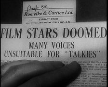 A Shot of the Film Weekly. Headline Reads: Film Stars Doomed. Many Voices Unsuitable for..., 1929. Creator: British Pathe Ltd