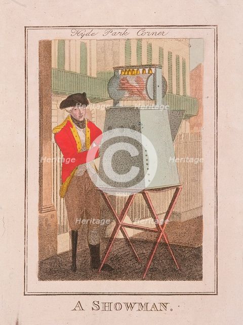 'A Showman', Cries of London, 1804. Artist: Anon