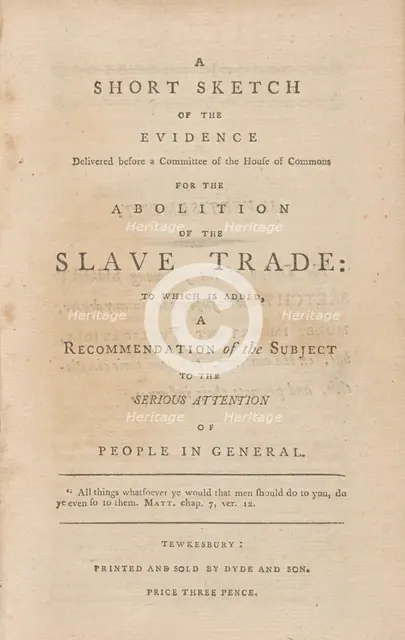 A short sketch of the evidence delivered before a Committee of the House of Commons..., (1792?). Creator: Unknown.