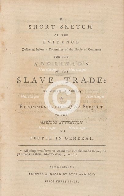 A short sketch of the evidence delivered before a Committee of the House of Commons..., (1792?). Creator: Unknown.