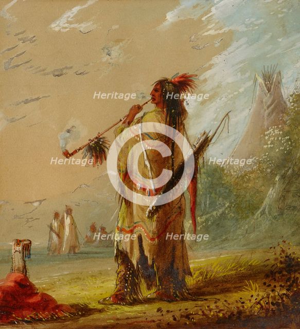 A Shoshonee Indian Smoking, ca. 1860s. Creator: Alfred Jacob Miller.