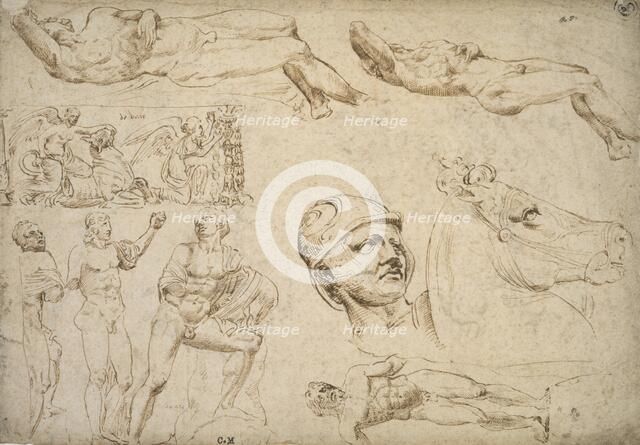 A sheet of studies after the Antique, 1532-1535. Creator: Maerten van Heemskerck.