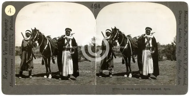 A sheikh and his bodyguard, Syria, 1900s.Artist: Keystone