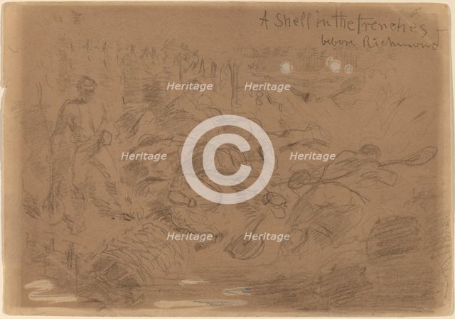 A Shell in the Trenches before Richmond [recto], 1862. Creator: Winslow Homer.