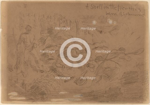 A Shell in the Trenches before Richmond [recto], 1862. Creator: Winslow Homer.