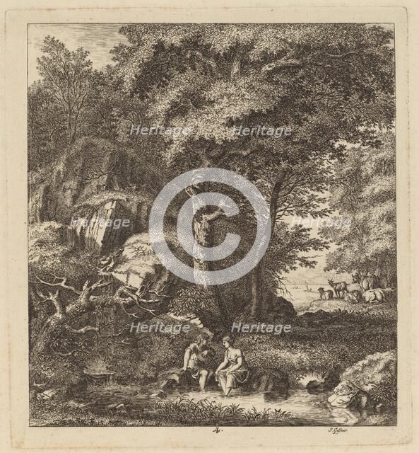 A Shepherd and a Young Woman With Their Feet in a Brook, 1764. Creator: Salomon Gessner.