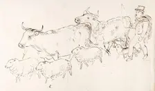 A Shepherd and His Dog Guarding a Flock of Sheep and Cows, 1825-1839. Creator: James Howe