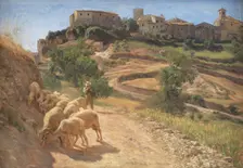 A shepherd boy with his sheep at Cività d'Antino, 1886. Creator: Joakim Skovgaard