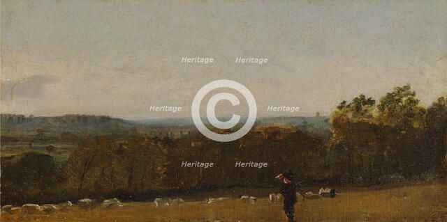 A Shepherd in a Landscape looking across Dedham Vale towards Langham, ca. 1811. Creator: John Constable.