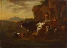 A shepherd playing the flute and cattle, c1640-1680. Creator: Nicolaes Berchem