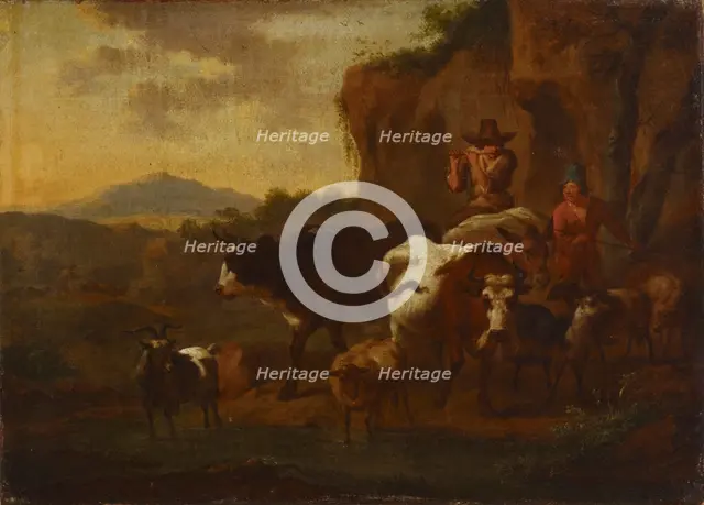 A shepherd playing the flute and cattle, c1640-1680. Creator: Nicolaes Berchem.