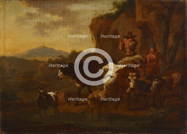 A shepherd playing the flute and cattle, c1640-1680. Creator: Nicolaes Berchem.