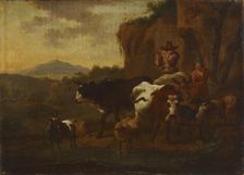 A shepherd playing the flute and cattle, c1640-1680. Creator: Nicolaes Berchem