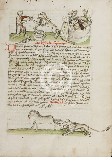 A Shepherd Protecting his Flock from a Lion and a Shepherd and..., third quarter of 15th century. Creator: Unknown.