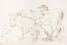 A shepherd pulling his bull, 1825-1839. Creator: James Howe