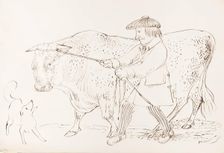A shepherd pulling his bull, 1825-1839. Creator: James Howe