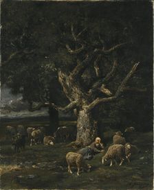 A Shepherdess and her Sheep. Creator: Charles Emile Jacque