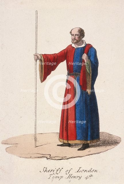 A Sheriff of London, dressed in early fifteenth century civic costume and holding a staff, c1830. Artist: Anon